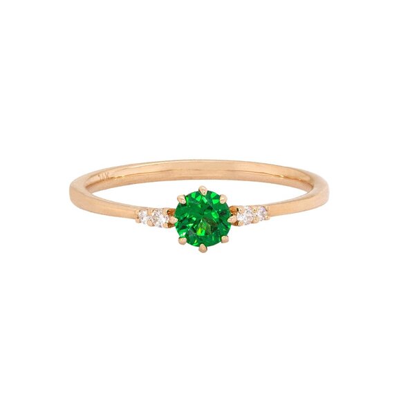 Rare Tsavorite Garnet Ring in 14K Solid Gold with Natural Diamond Accents - Picture 1 of 8